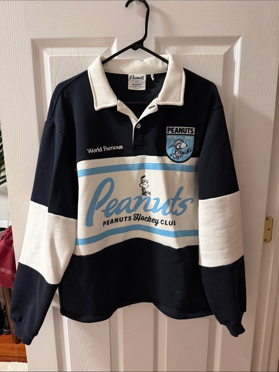 Peanuts Sweaters - Peanuts Navy, White & Light Blue Hockey Crewneck